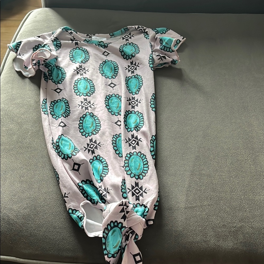 Turquoise and Black Patterned Kids One Piece